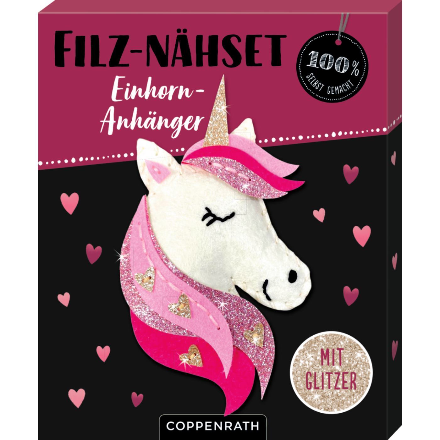 Filz-Nähset Einhorn-Anhänger (Herzen) - (100% selbst gemacht)