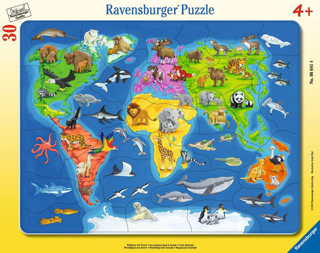 Ravensburger Rahmenpuzzle 30 Teile Weltkarte mit Tieren