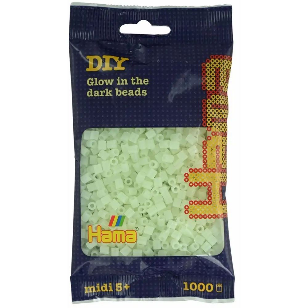 Hama Bügelperlen midi Glow in the dark weiß 1000 Stück Beutel