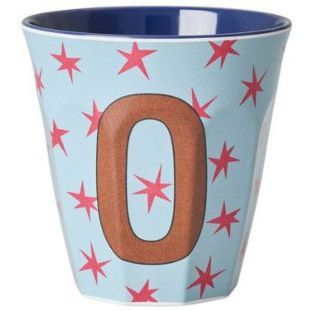 rice Melamin Buchstabenbecher - Graublau - O - Stars