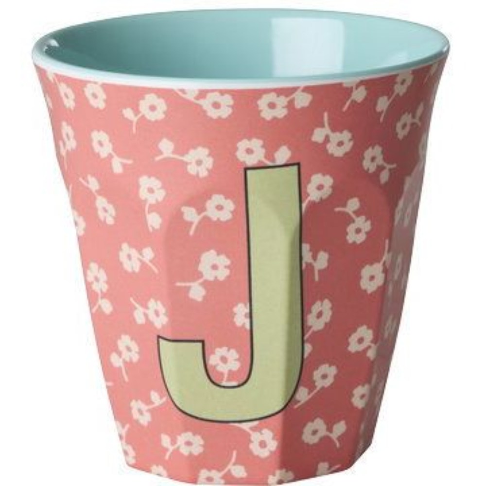 rice Melamin Buchstabenbecher - Koralle - J - Flowers