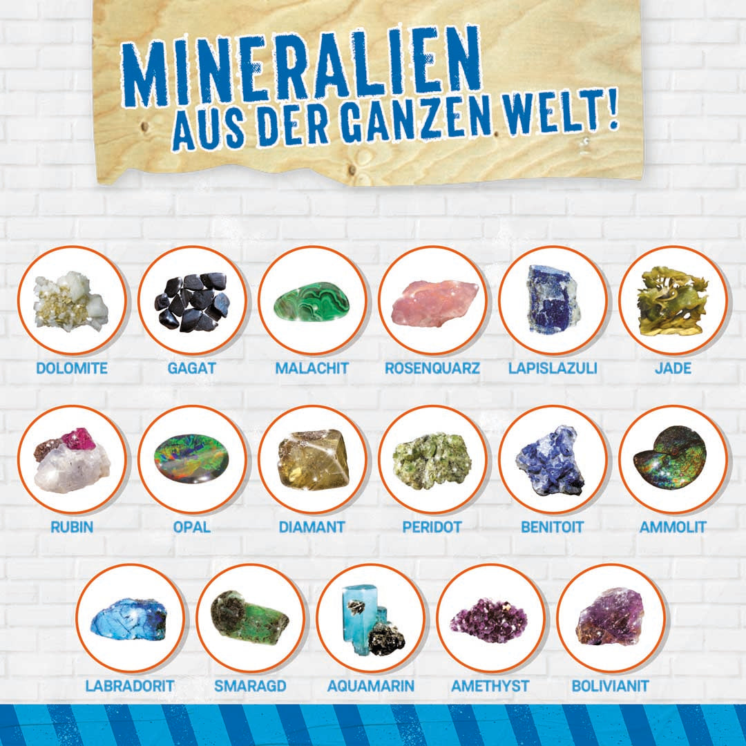 Woozle Goozle - Edelsteine, Ausgrabungswerkzeug, Bestimmungsposter, Lupe