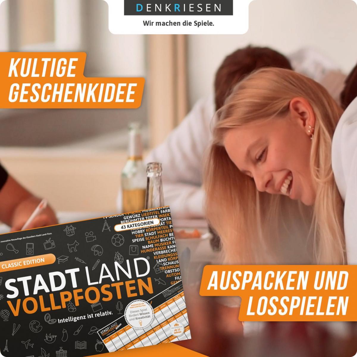 Stadt Land Vollpfosten® Classic Edition – "Intelligenz ist relativ." | A3 Spielblock