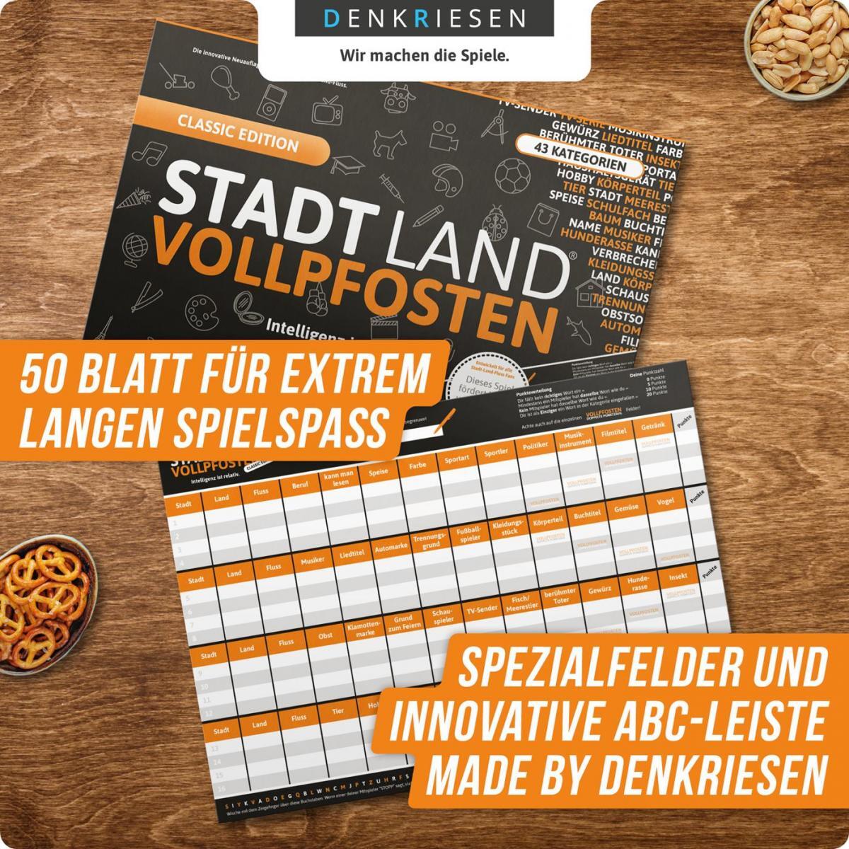 Stadt Land Vollpfosten® Classic Edition – "Intelligenz ist relativ." | A3 Spielblock