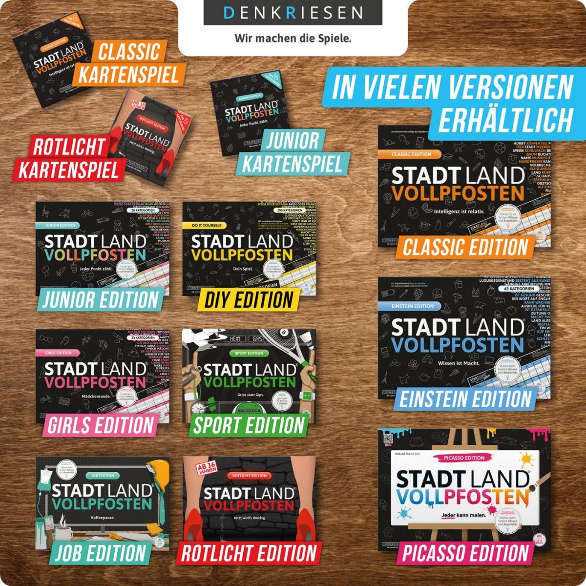 Stadt Land Vollpfosten® Classic Edition – "Intelligenz ist relativ." | A3 Spielblock