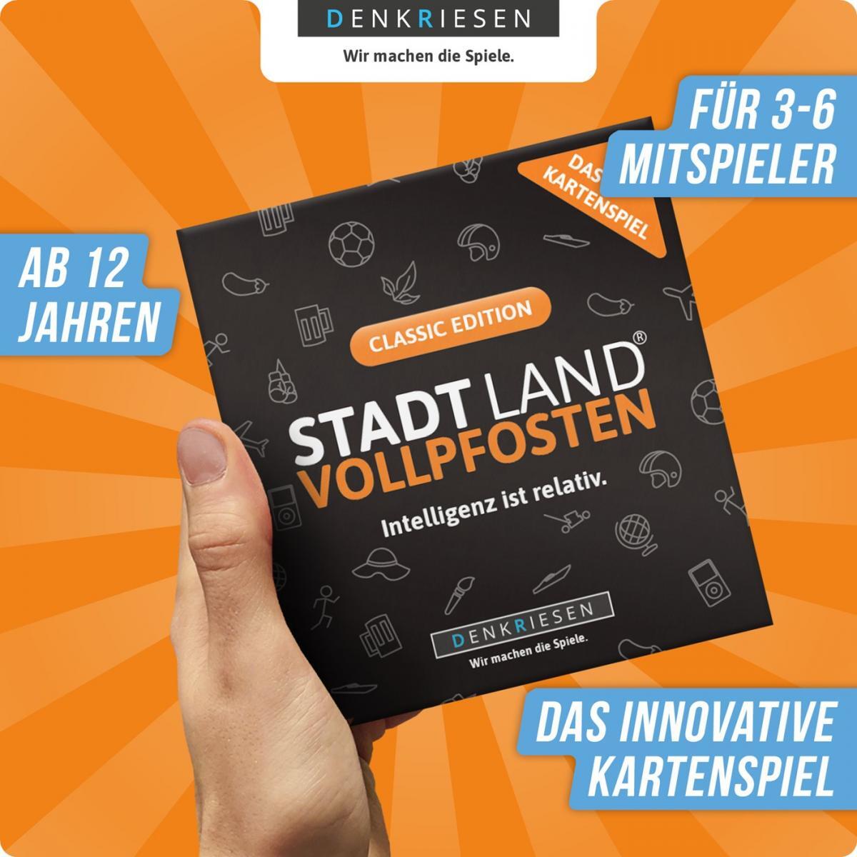 Stadt Land Vollpfosten® Classic Edition – "Intelligenz ist relativ." | Das Kartenspiel