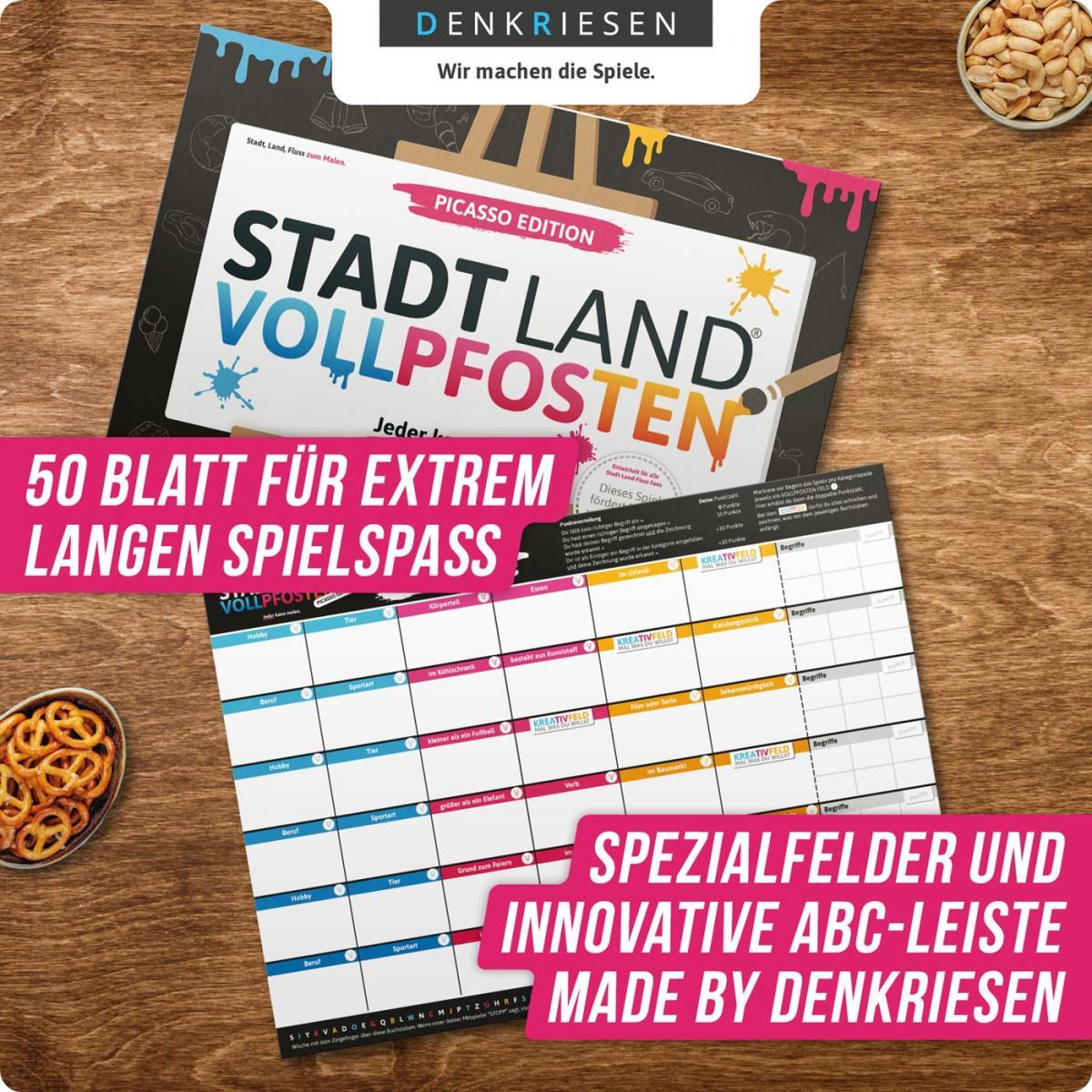 Stadt Land Vollpfosten® Picasso Edition – "Jeder kann malen." | A3 Spielblock