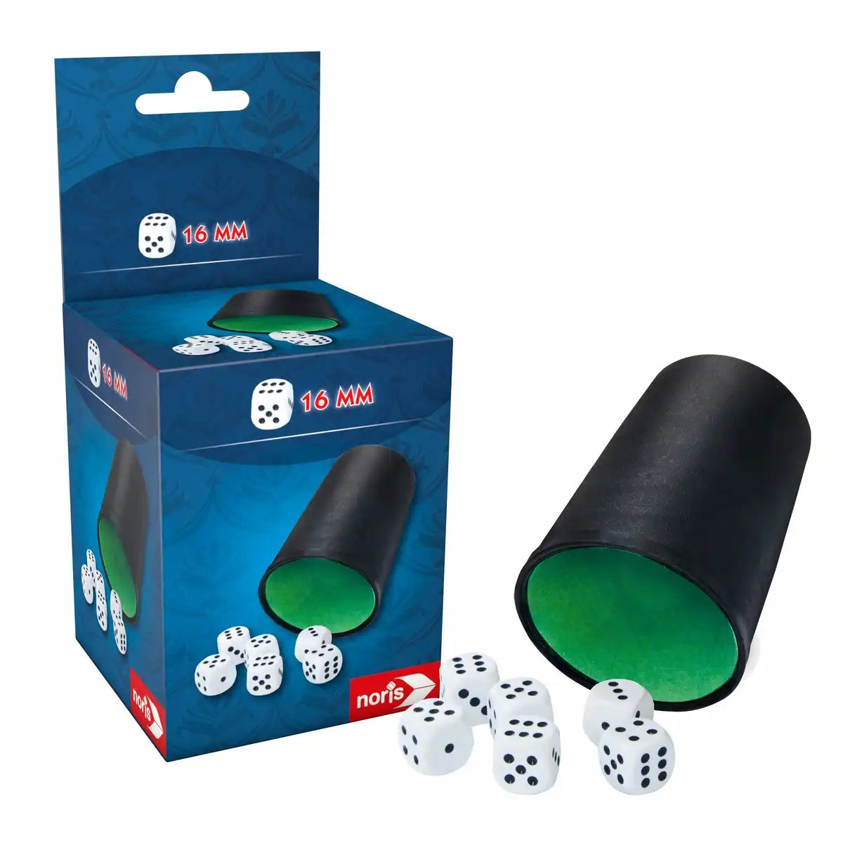 Würfelbecher mit 6 Würfeln schwarz/grün