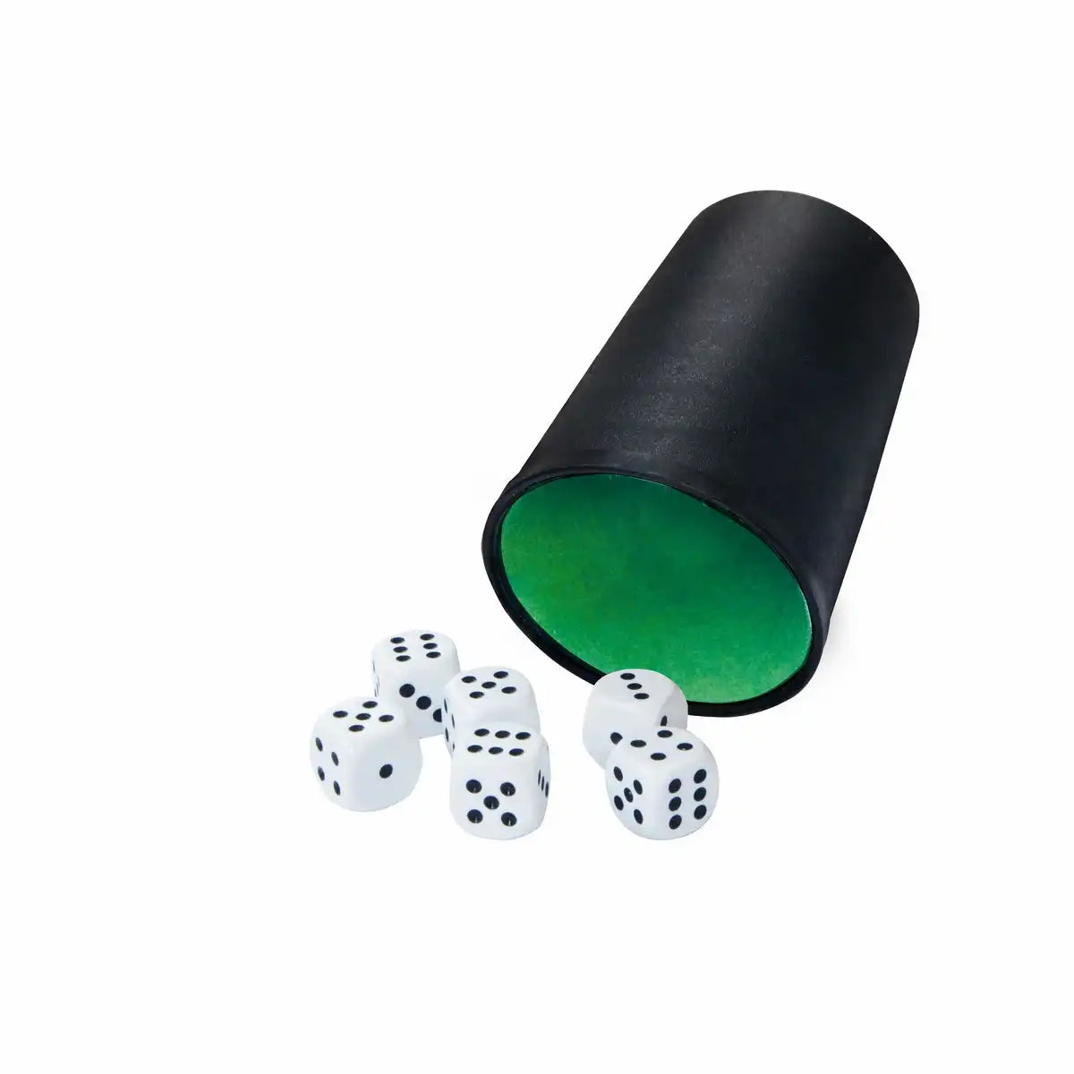 Würfelbecher mit 6 Würfeln schwarz/grün