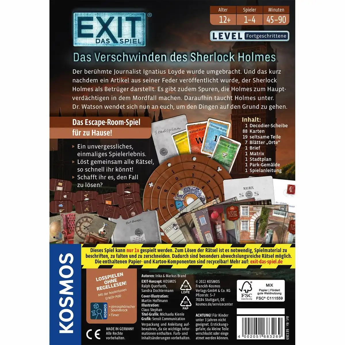 EXIT Escape Game Das Verschwinden des Sherlock Holmes Level Fortgeschritten