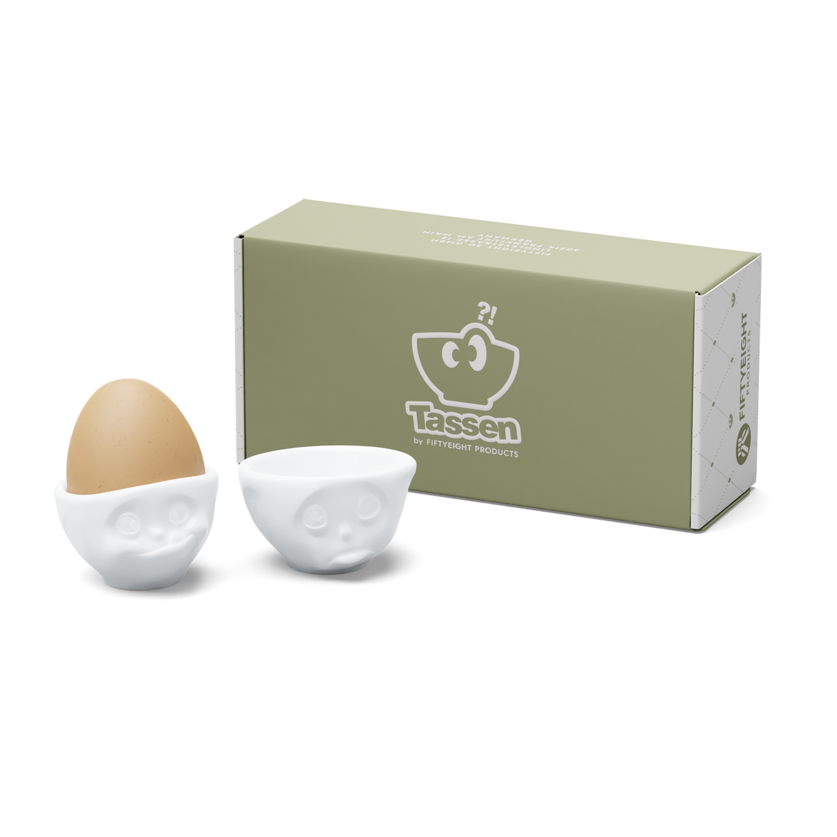 FIFTYEIGHT Eierbecher-Set Nr. 2 Och bitte & Lecker in weiß