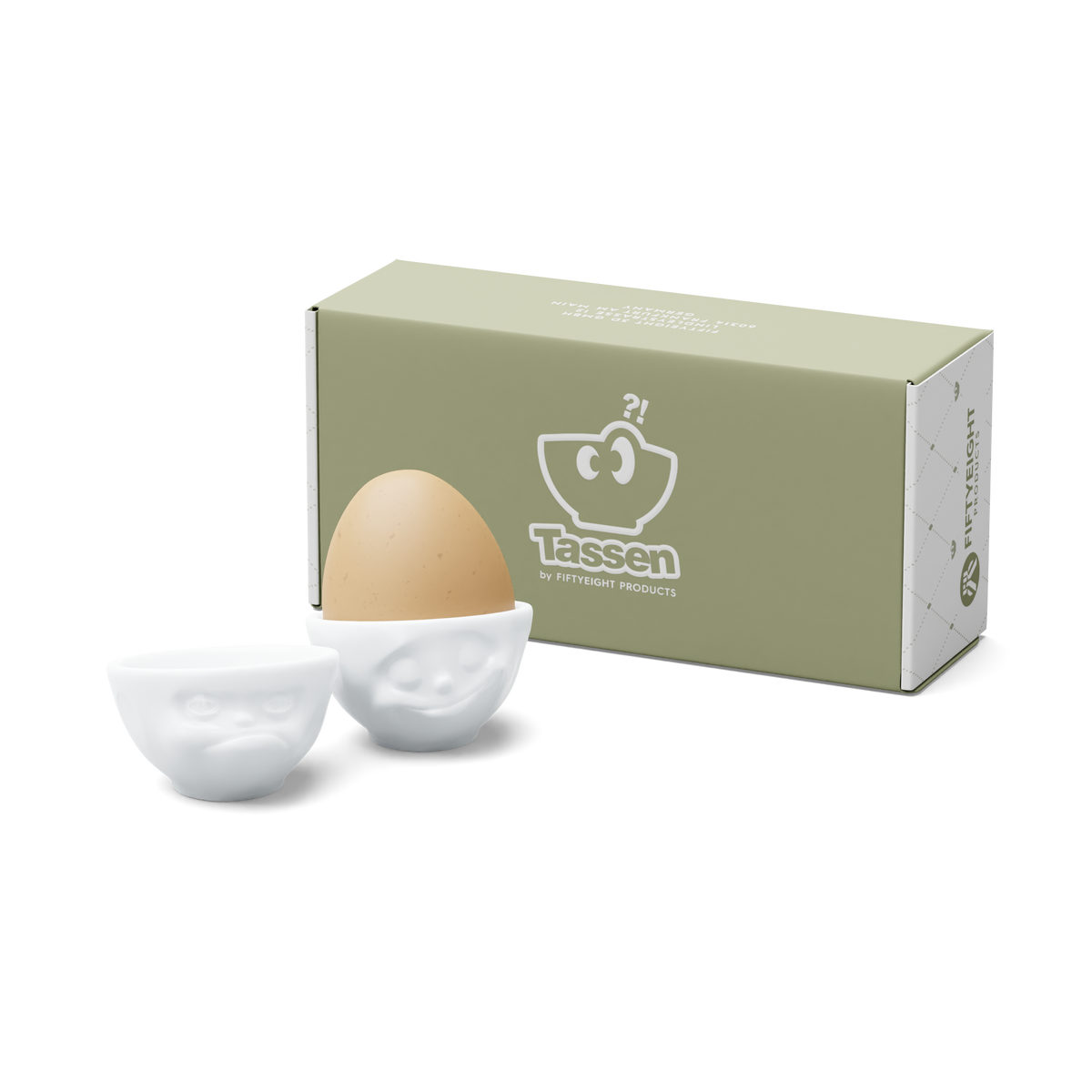 FIFTYEIGHT Eierbecher-Set Nr. 3 Glücklich & Hmpff! in weiß