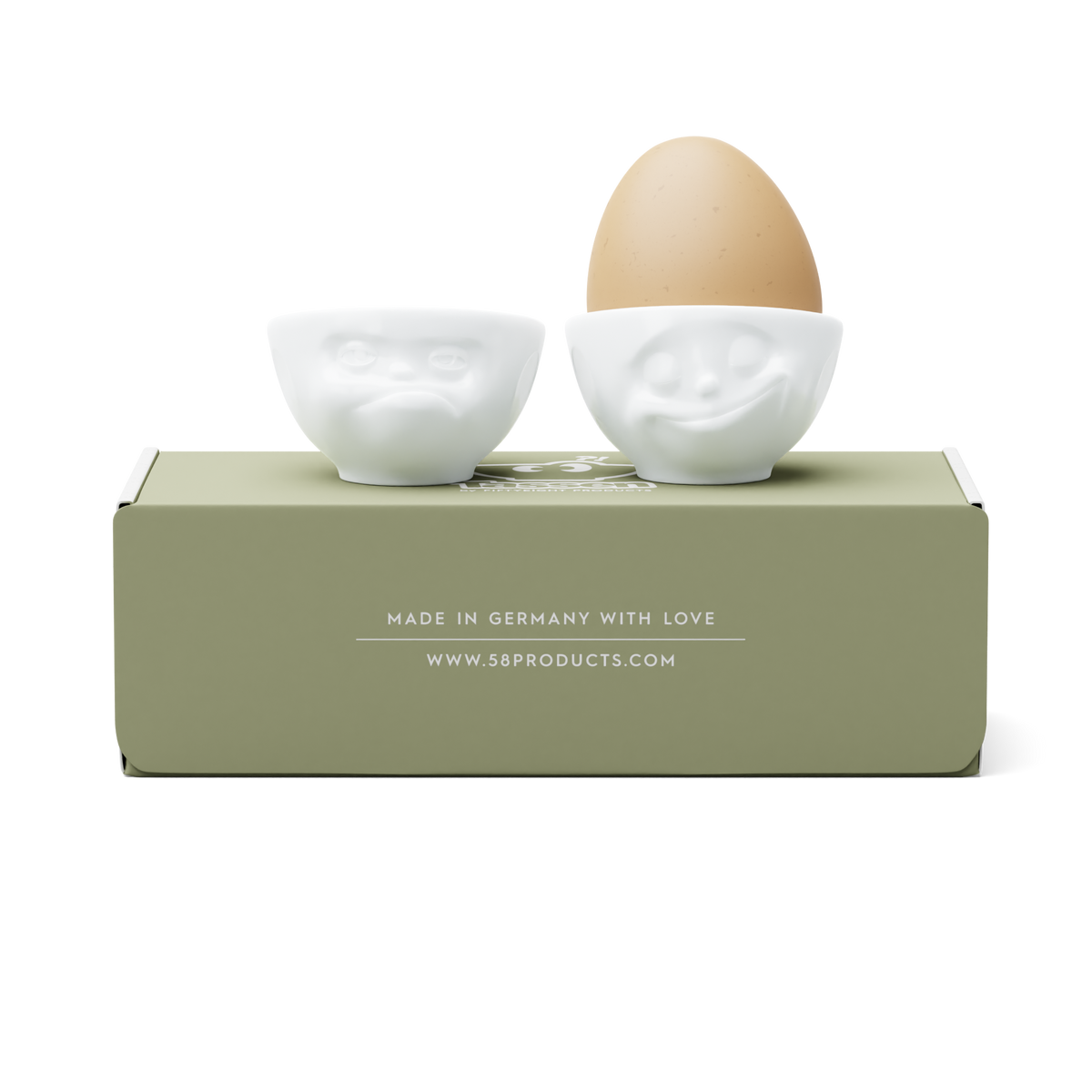 FIFTYEIGHT Eierbecher-Set Nr. 3 Glücklich & Hmpff! in weiß