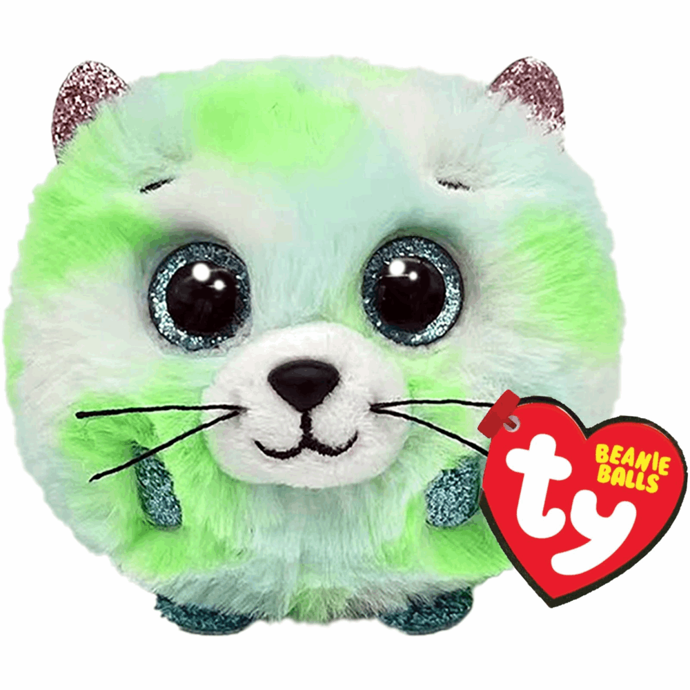 TY Puffies Balls Evie Cat - Green