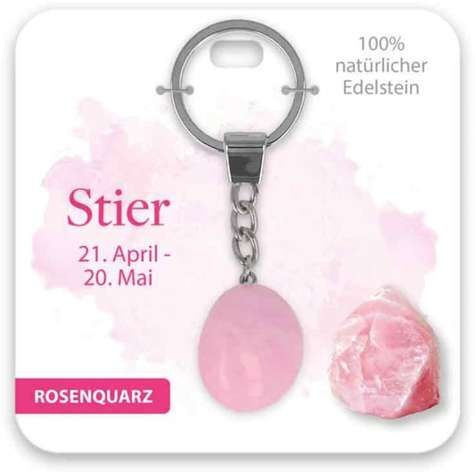 Schlüsselanhänger Edelstein Rosenquarz Sternzeichen Stier