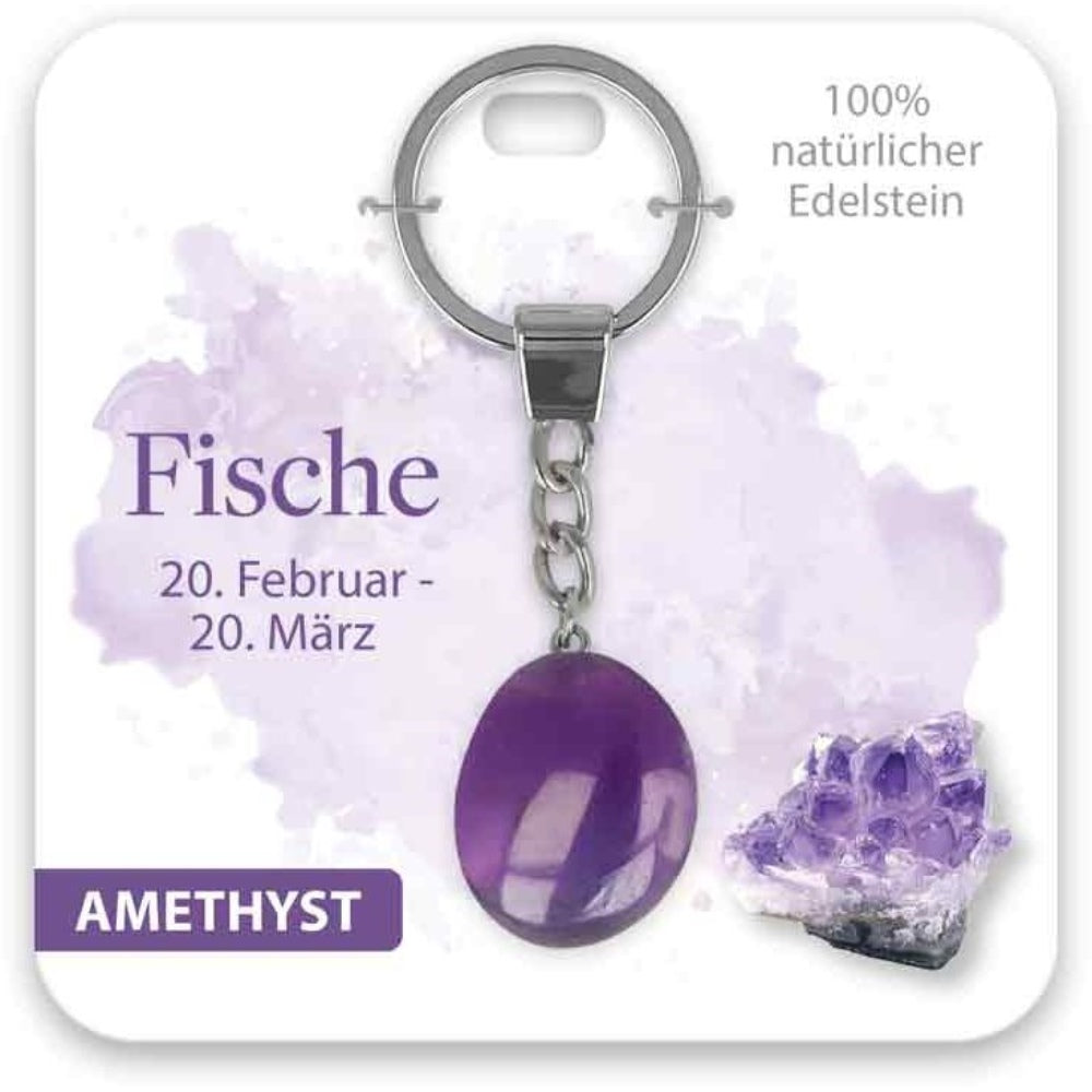Schlüsselanhänger Edelstein Amethyst Sternzeichen Fische