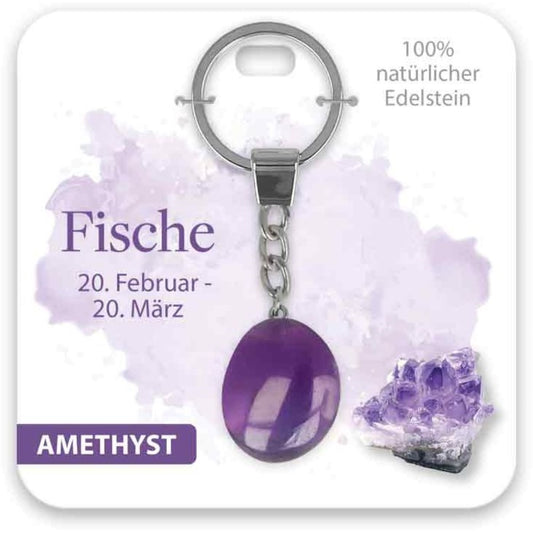 Schlüsselanhänger Edelstein Amethyst Sternzeichen Fische