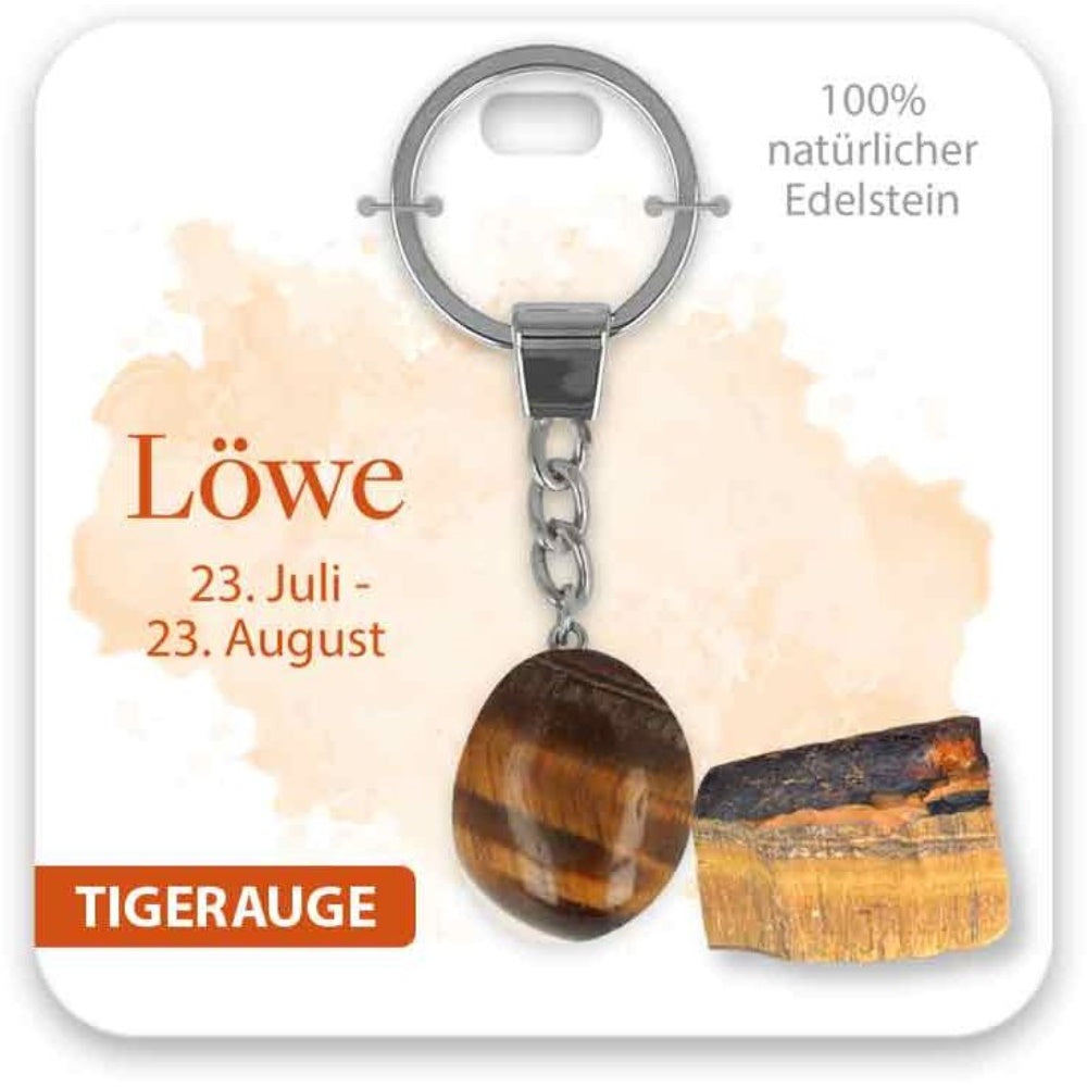 Schlüsselanhänger Edelstein Tigerauge Sternzeichen Löwe