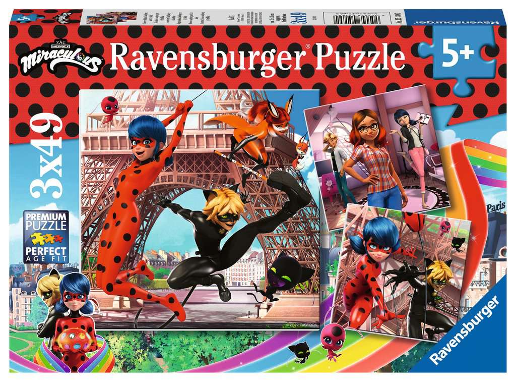 Ravensburger Puzzle 3 X 49 Teile Unsere Helden Ladybug und Cat Noir