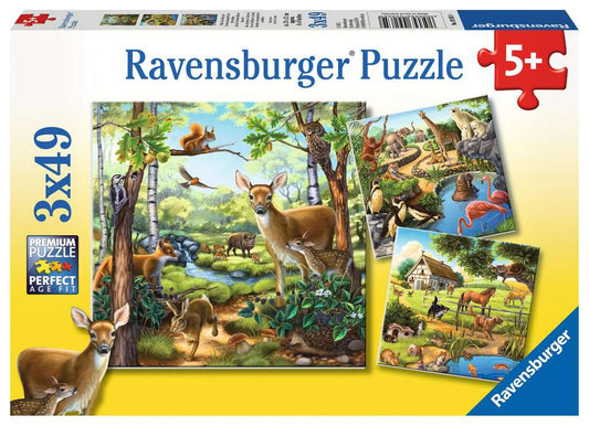 Ravensburger Puzzle 3 X 49 Teile Wald-/Zoo-/Haustiere