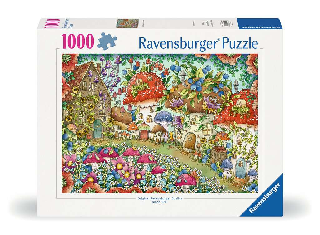 Ravensburger Puzzle 1000 Teile Niedliche Pilzhäuschen in der Blumenwiese