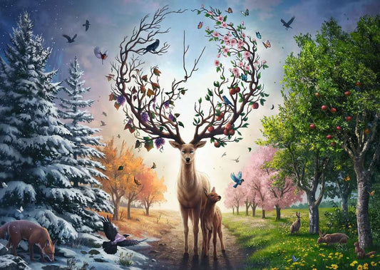 Ravensburger Puzzle 1000 Teile Der magische Hirsch und die vier Jahreszeiten