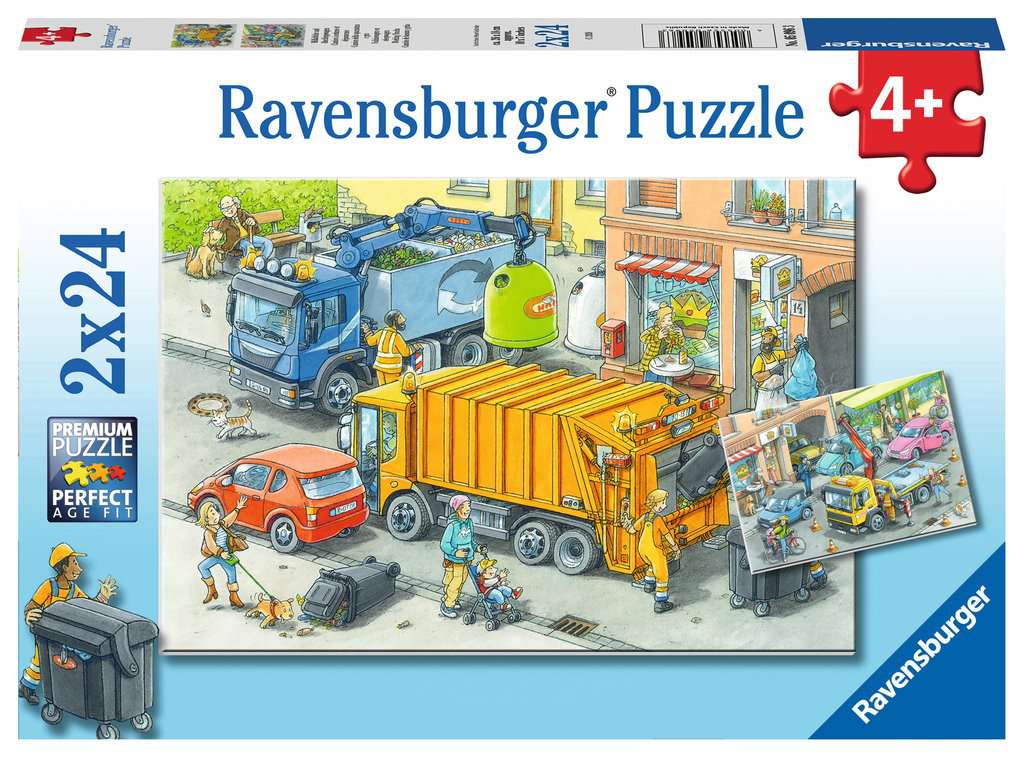 Ravensburger Puzzle 2 X 24 Teile Müllabfuhr und Abschleppwagen