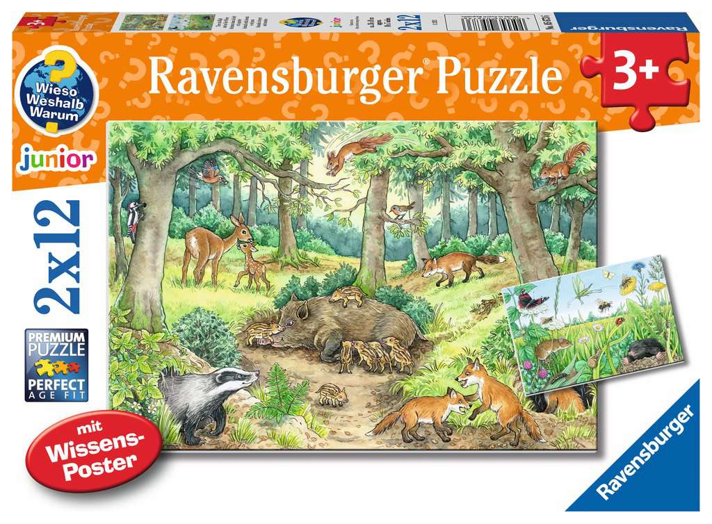 Ravensburger Puzzle 2 X 12 Teile Wieso? Weshalb? Warum? Tiere im Wald und auf der Wiese