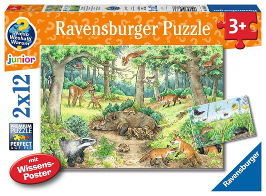 Ravensburger Puzzle 2 X 12 Teile Wieso? Weshalb? Warum? Tiere im Wald und auf der Wiese
