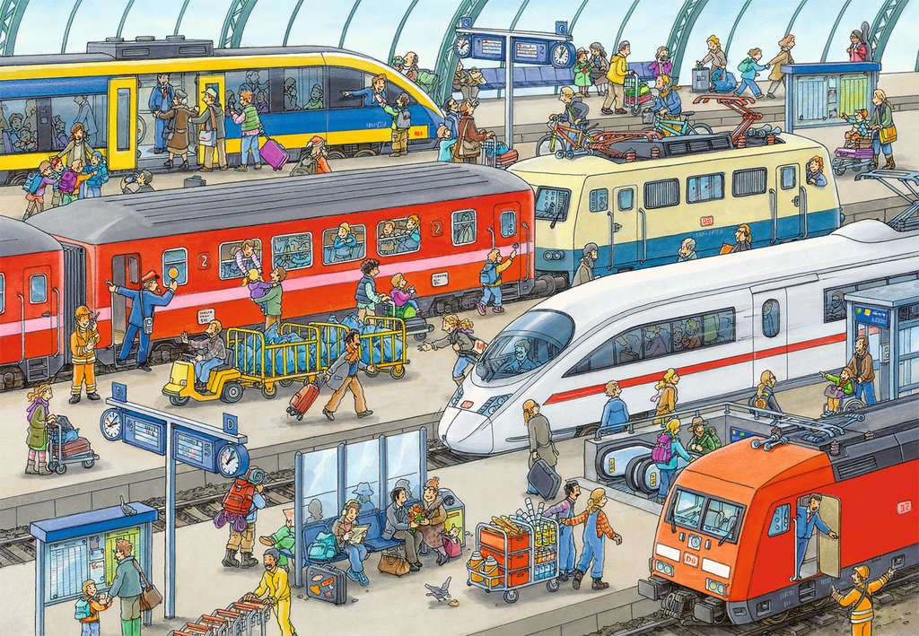 Ravensburger Puzzle 2 X 24 Teile Trubel am Bahnhof