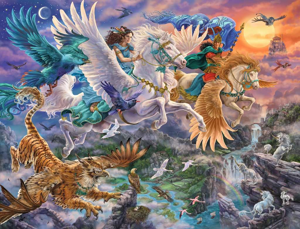 Ravensburger Puzzle 2000 Teile Auf dem Pegasus durch die Lüfte