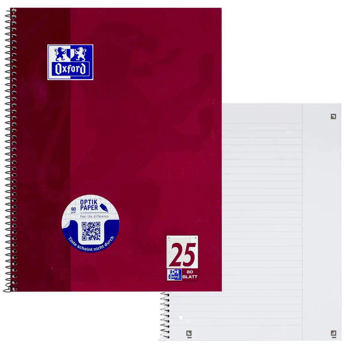 Oxford Collegeblock Lineatur 25 liniert mit weißem Rand 80 Blatt 90g/m² DIN A4
