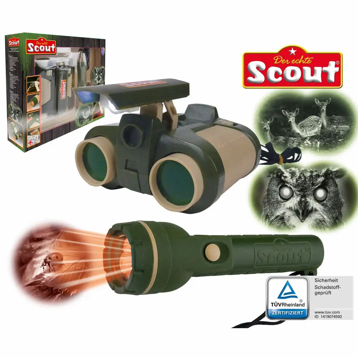 Scout Nachtsichtfernglas und Taschenlampe mit roten LEDs beige/grün
