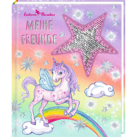 Freundebuch: Einhorn-Paradies Meine Freunde mit Wendepailletten-Patch