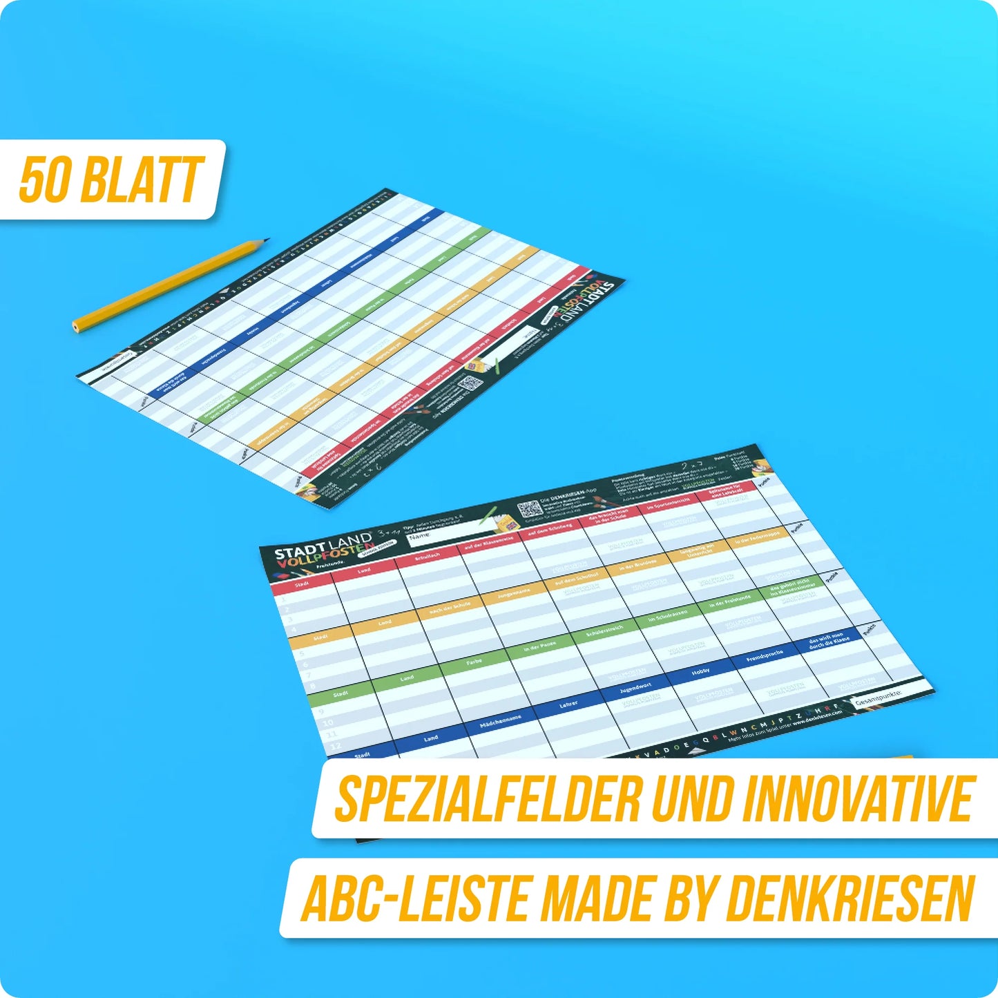 Stadt Land Vollpfosten® School Edition – "Freistunde." | A4 Spielblock
