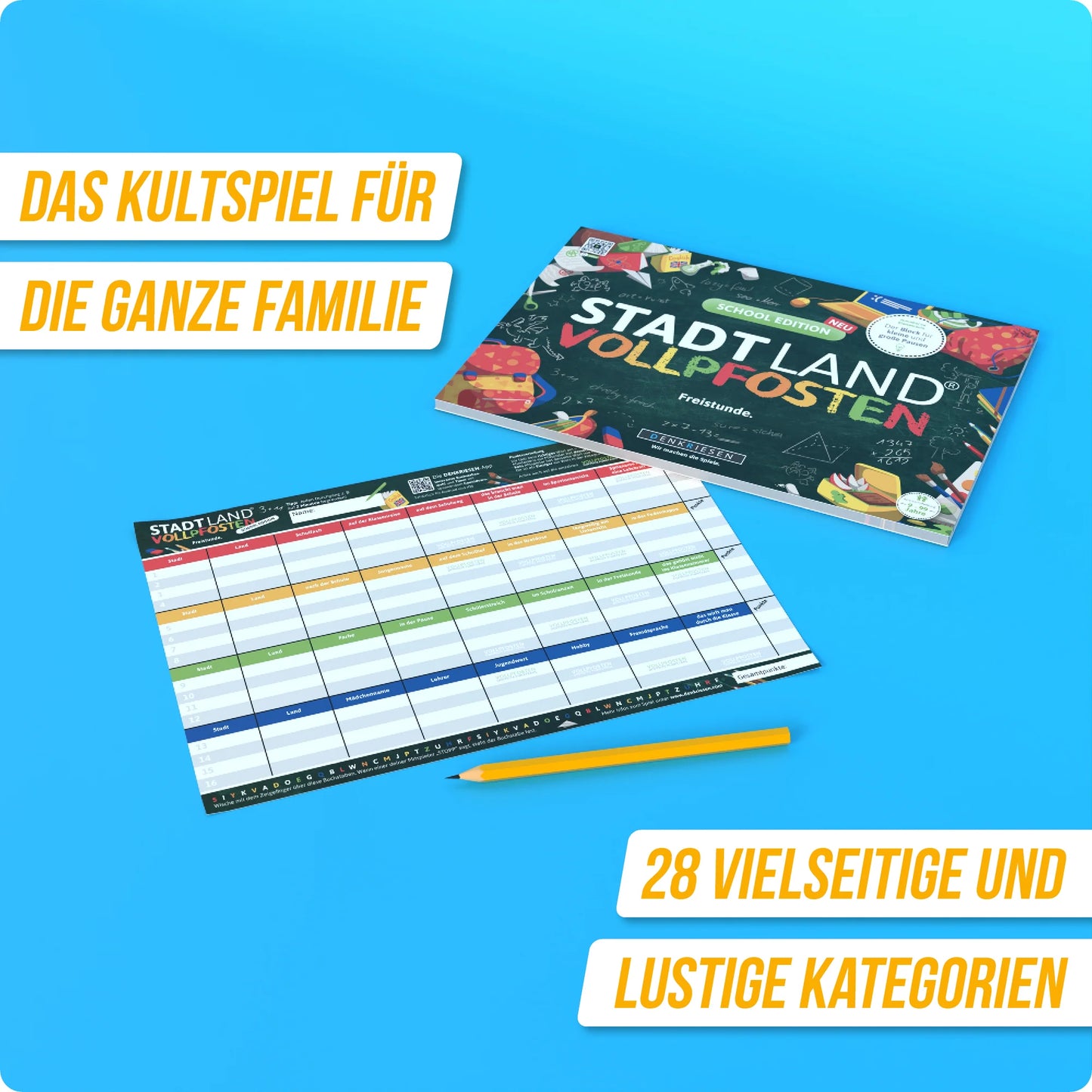 Stadt Land Vollpfosten® School Edition – "Freistunde." | A4 Spielblock