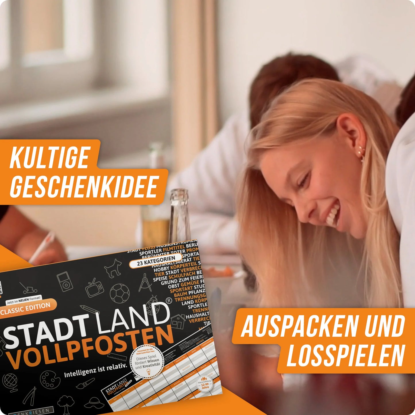 Stadt Land Vollpfosten® Classic Edition – "Intelligenz ist relativ." | A4 Spielblock