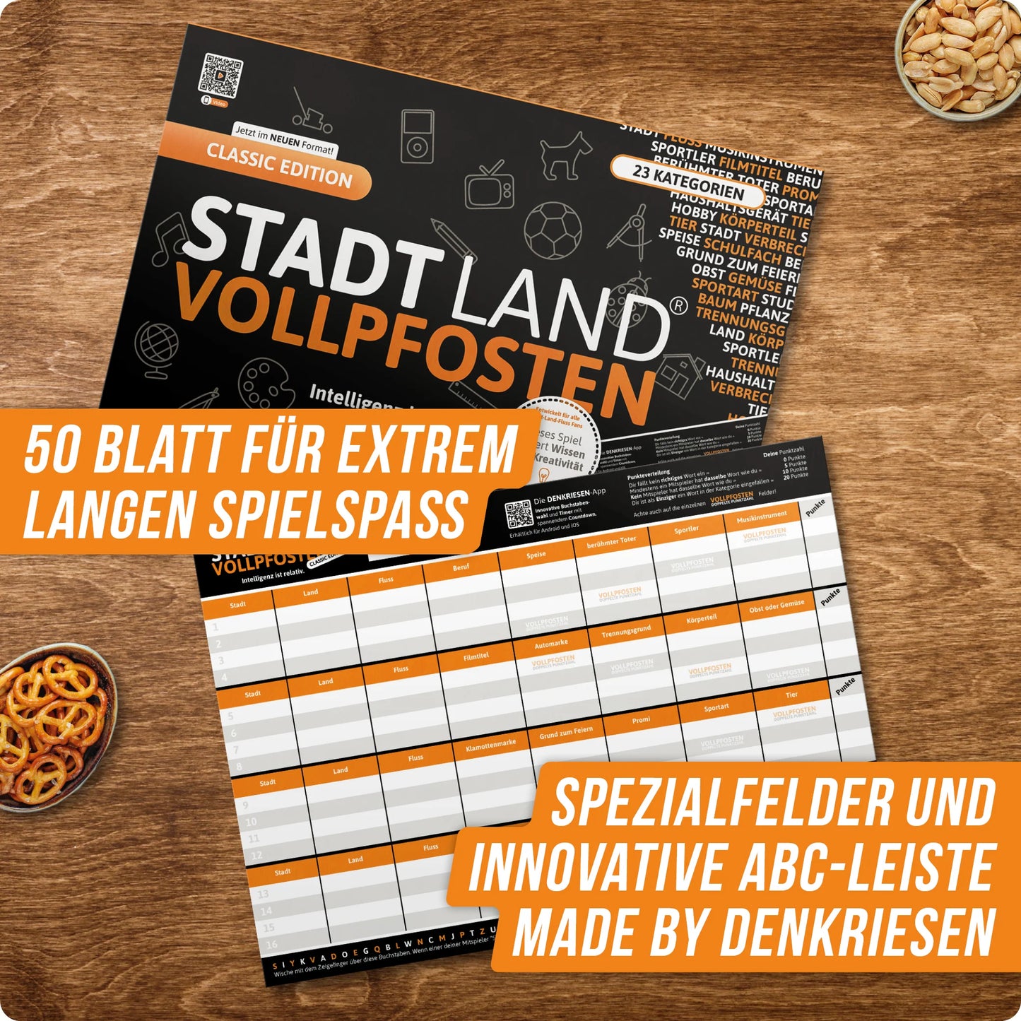 Stadt Land Vollpfosten® Classic Edition – "Intelligenz ist relativ." | A4 Spielblock