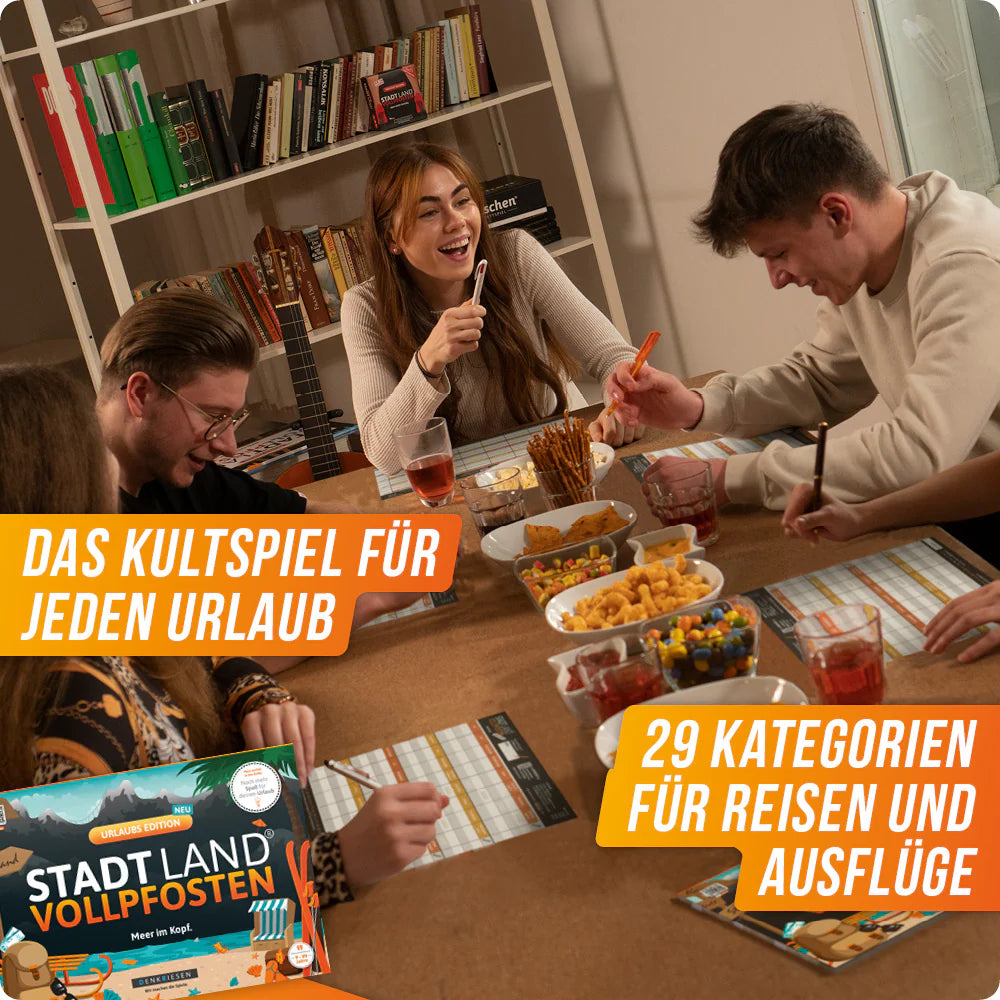Stadt Land Vollpfosten® Urlaubs Edition – "Meer im Kopf." | A4 Spielblock