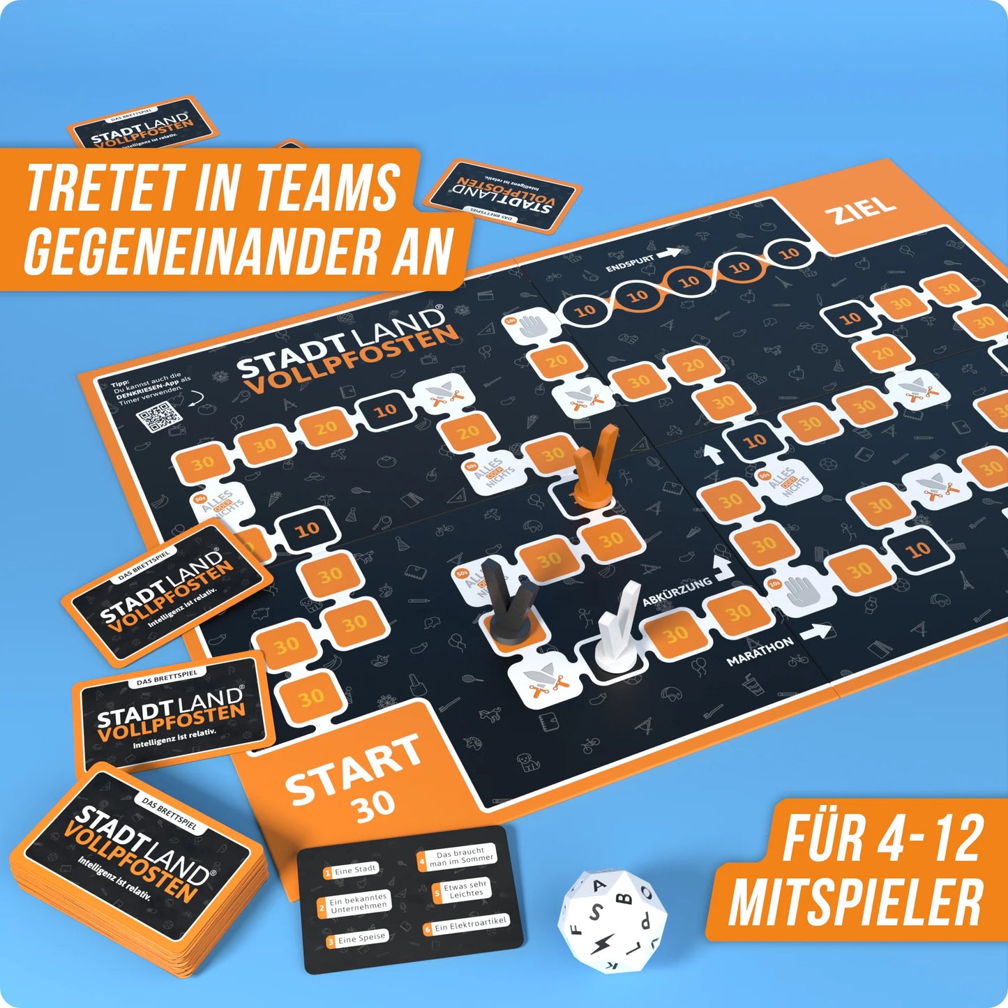 Stadt Land Vollpfosten® Das Brettspiel | Grundspiel – "Intelligenz ist relativ."