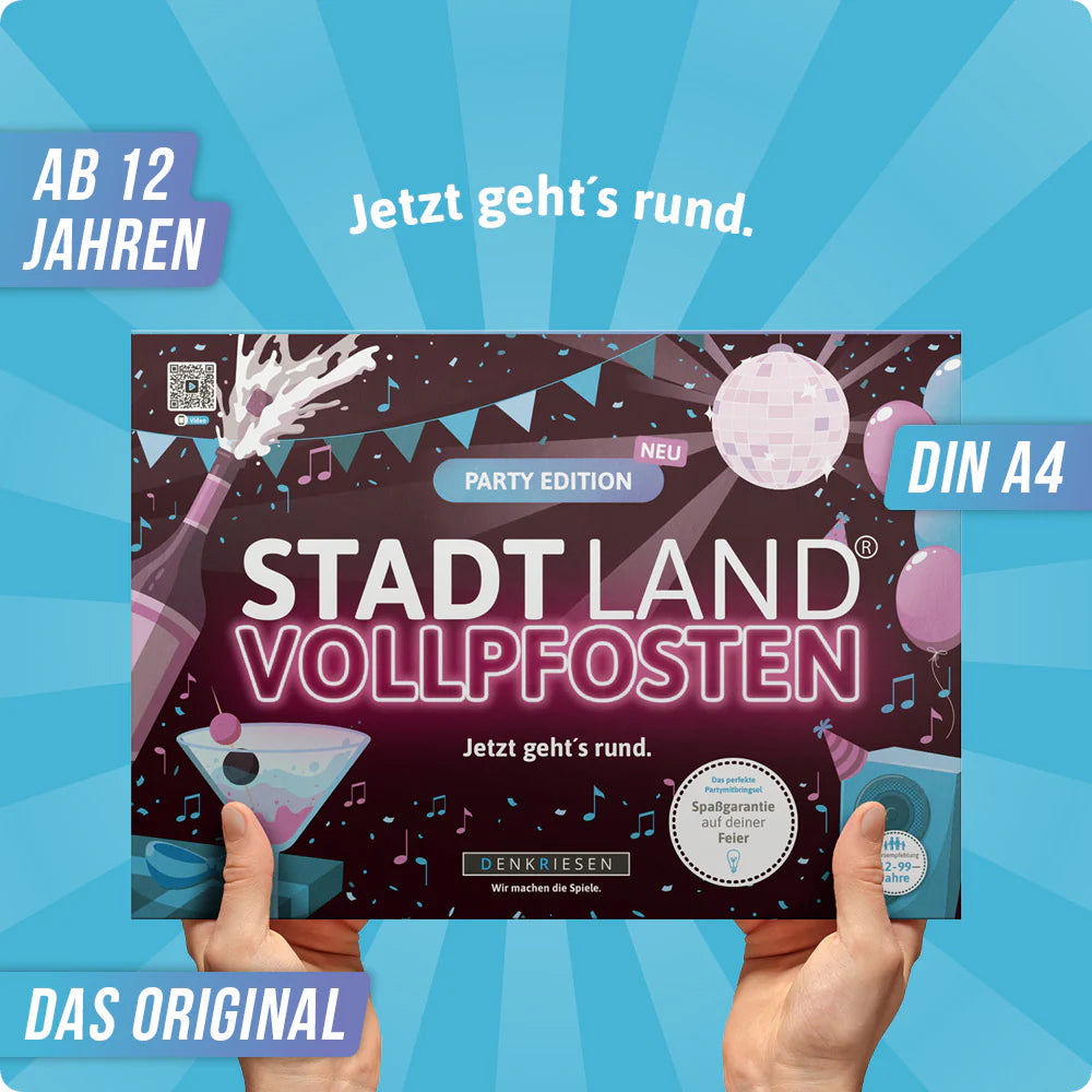 Stadt Land Vollpfosten® Party Edition – "Jetzt geht's rund." | A4 Spielblock