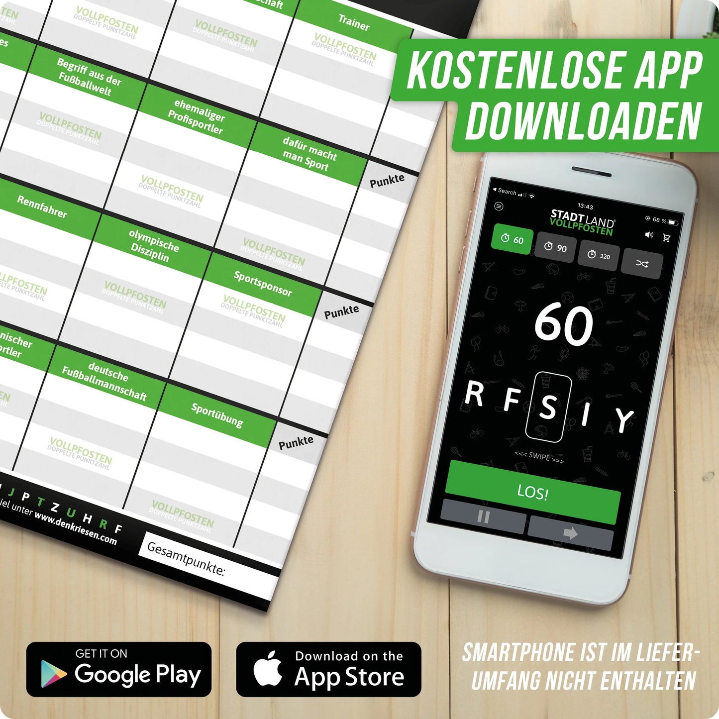 Stadt Land Vollpfosten® Sport Edition – "Grips statt Gips." | A4 Spielblock