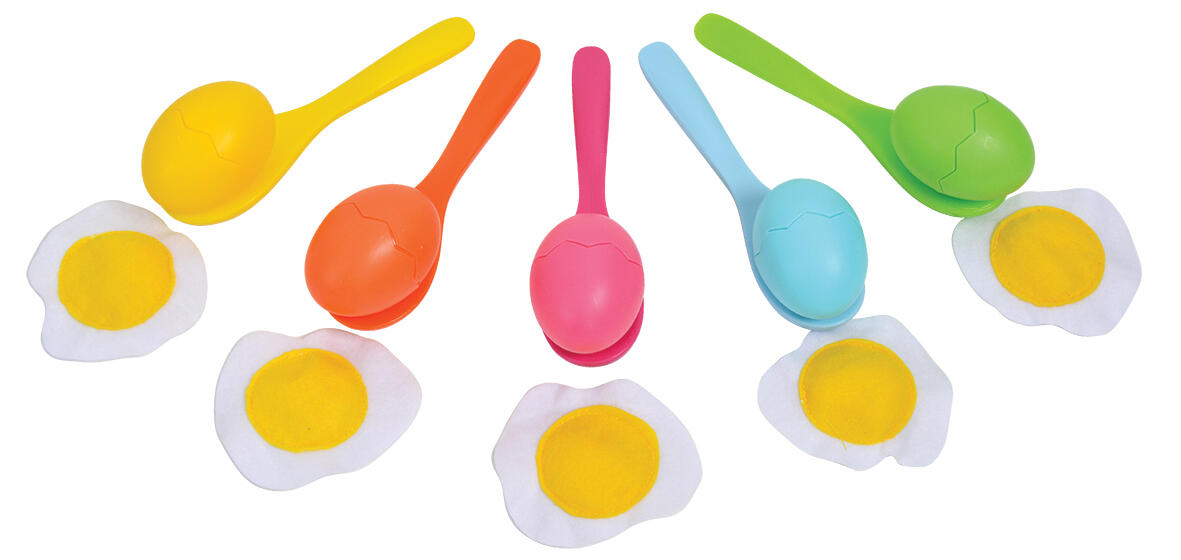 Schildkröt® Egg & Spoon Race Set, Eierlaufset für Kindergeburtstage und Gartenfeste, enthält 5 Löffel und 5 Eier in verschiedenen