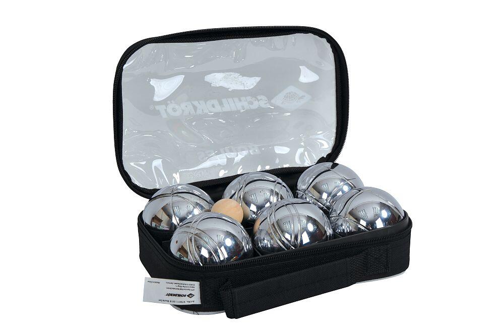 Schildkröt® Boule, Boccia, Petanque Set, 2x 3 Stahlkugeln, 1x Zielkugel inkl. Abstandsmesser, in wiederverschließbarer Tragetasche