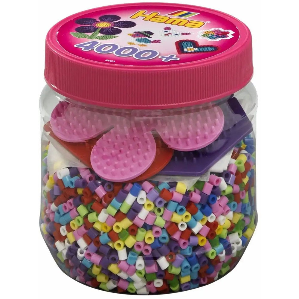 Bügelperlen Mix Box mit 3 Stiftplatten pink 4000 Stück Dose