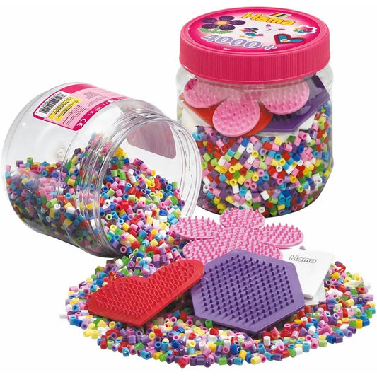 Bügelperlen Mix Box mit 3 Stiftplatten pink 4000 Stück Dose