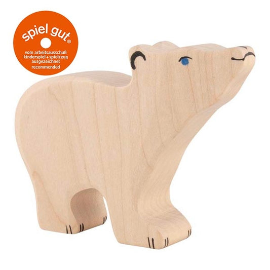 Holztiger Eisbär klein Kopf hoch