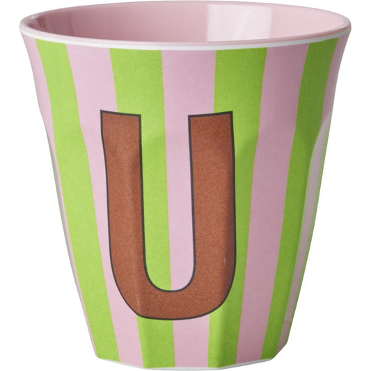 rice Melamin Buchstabenbecher - Pink - U - Stripes
