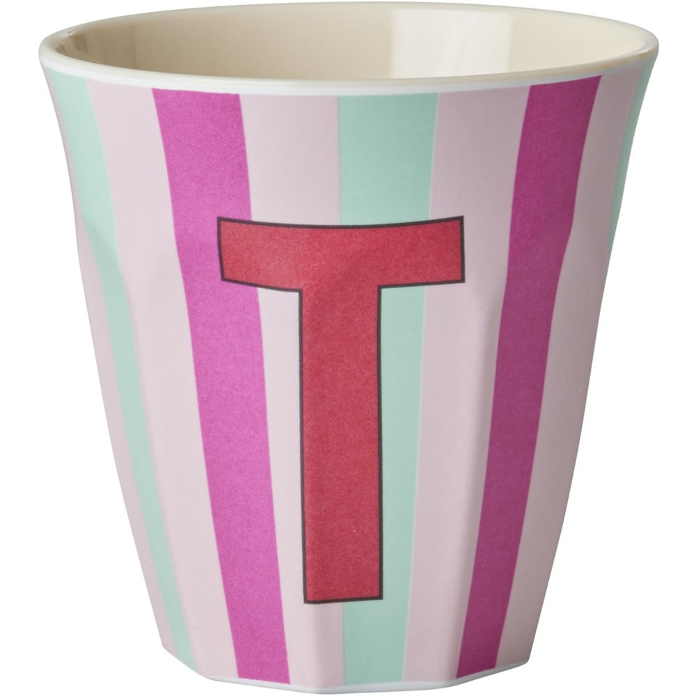 rice Melamin Buchstabenbecher - Pink - T - Stripes