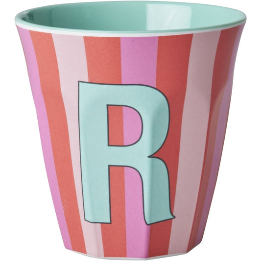 rice Melamin Buchstabenbecher - Pink - R - Stripes